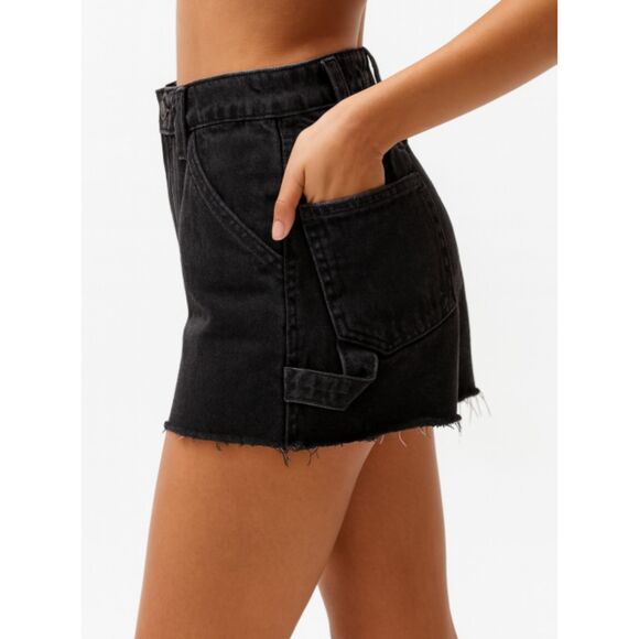 PacSun Carpenter Denim Cut-Off Shorts Black Raw Hem Women’s Size 28 High Rise - Picture 1 of 5